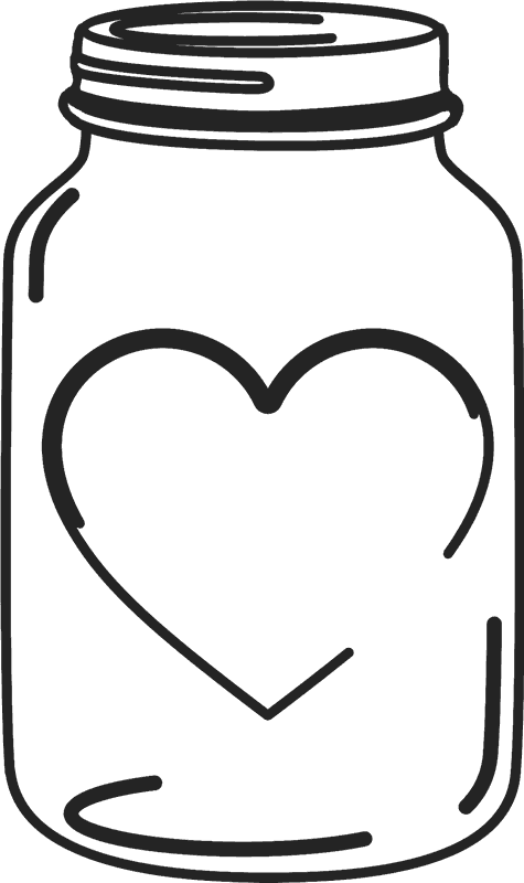 Mason Jar Rubber Stamp With Heart (Mirrored) - Stamptopia