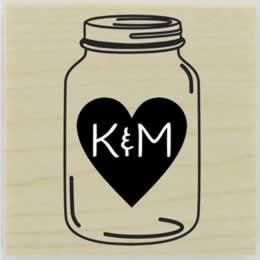 Mason Jar With Heart Monogram Stamp - 1.5" X 1.5" - Stamptopia