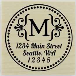 Monogram Address Stamp In A Circle Stamp - 1.5" X 1.5" - Stamptopia