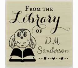 Owl And Book From The Library Of Stamp - 1.5" X 1.5" - Stamptopia