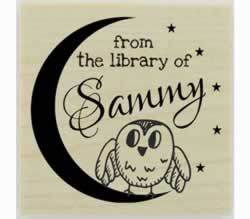 Owl With Moon & Stars From The Library Of Stamp - 1.5" X 1.5" - Stamptopia