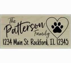Patterson Dog Paw Print In Heart Address Stamp - 2.5" X 1" - Stamptopia