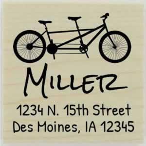Personalize Tandem Bicycle Address Stamp - 1.5" X 1.5" - Stamptopia