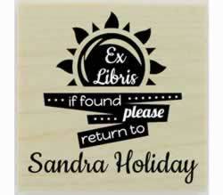 Rising Sun Ex Libris Bookplate Rubber Stamp - 1.5" X 1.5" - Stamptopia