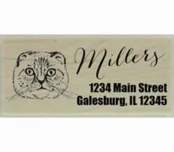 Scottish Fold Cat Face Custom Rubber Stamp - 2.5" X 1" - Stamptopia