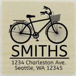 Smith Bicycle With Basket Address Stamp - 1.5" X 1.5" - Stamptopia