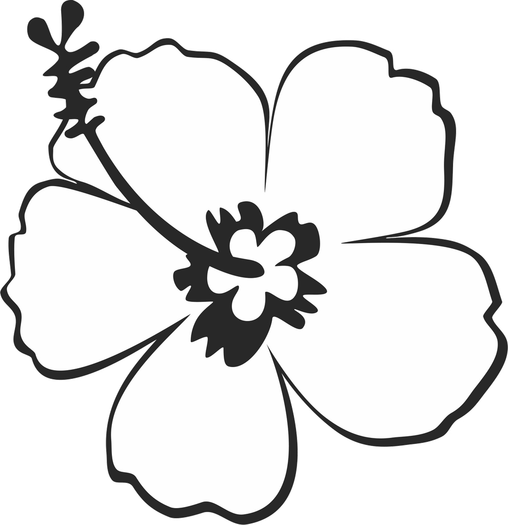 Stylish Hibiscus Outline Rubber Stamp - Stamptopia