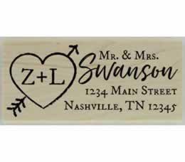 Swanson Heart & Arrow Monogram Stamp - 2.5" X 1" - Stamptopia