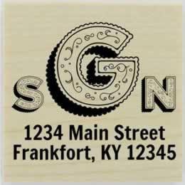 Three Decorative Letters Monogram Address Stamp - 1.5" X 1.5" - Stamptopia
